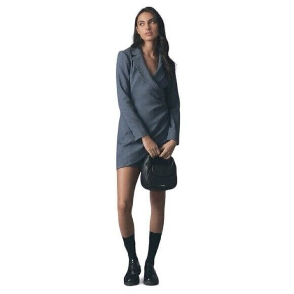 ANTHROPOLOGIE Long Sleeve V Neck Blazer Mini Dress Navy Size 16 NEW - Picture 5 of 12